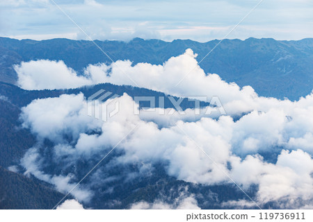 Clouds above the mountains at sunset. Clouds above the mountains at sunset. 119736911