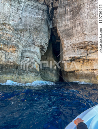 Blue caves on the island in Xlendi Bay on the island of Gozo  Malta 119736955