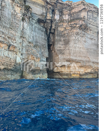 Blue caves on the island in Xlendi Bay on the island of Gozo  Malta 119736956