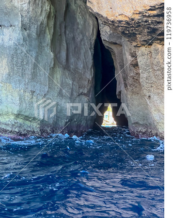 Blue caves on the island in Xlendi Bay on the island of Gozo Malta Blue caves on the island in Xlendi Bay on the island of Gozo Malta 119736958