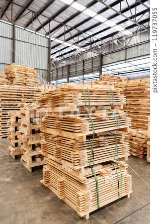 Stack of raw wood, Lumber warehouse storage wooden. Timber goods storehouse. Stack of raw wood, Lumber warehouse storage wooden. Timber goods storehouse. 119737055