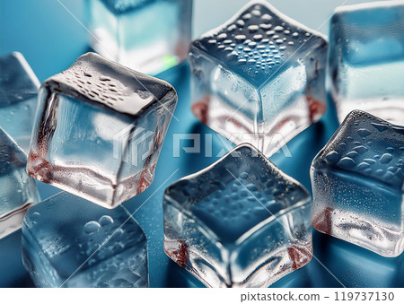 A collection of ice cubes, rendered with great detail and realism 119737130