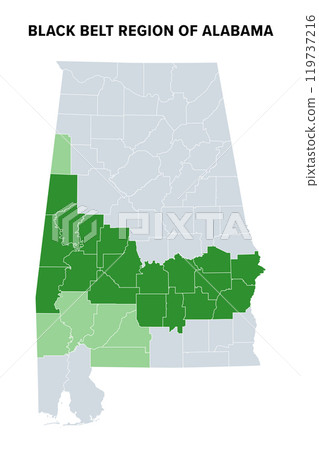 Black Belt region of U.S. state of Alabama, political map. Green highlighted are counties where African Americans comprise population majority, light green counties are sometimes considered part of it Black Belt region of U.S. state of Alabama, political map. Green highlighted are counties where African Americans comprise population majority, light green counties are sometimes considered part of it 119737216