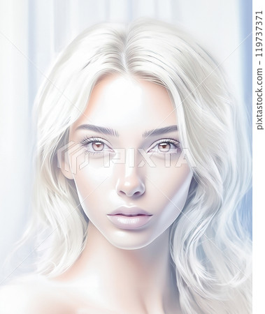 A close-up, portrait of a woman with distinctive and finely detailed features 119737371
