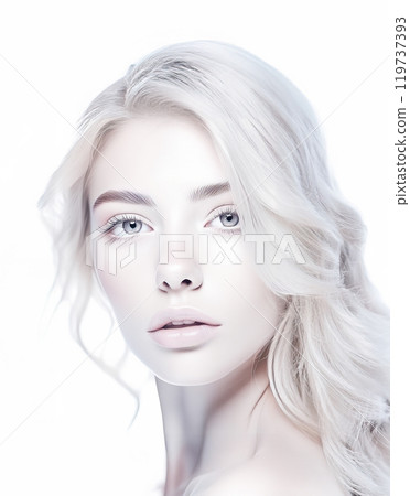 A close-up, portrait of a woman with distinctive and finely detailed features 119737393