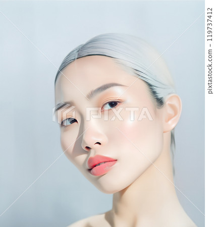 A close-up, portrait of a woman with distinctive and finely detailed features 119737412