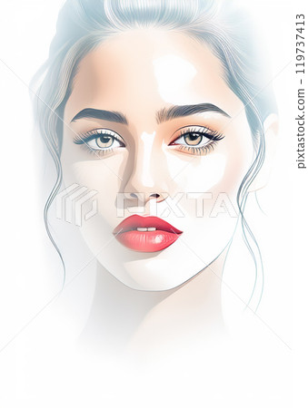 A close-up, portrait of a woman with distinctive and finely detailed features 119737413