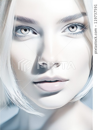 A close-up, portrait of a woman with distinctive and finely detailed features 119737591