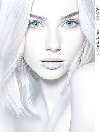 A close-up, portrait of a woman with distinctive and finely detailed features 119737592