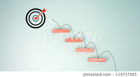 Block step on green background with target board icon on green background, Goal of business, Success and business target concept, Project management, company strategy, Business Obstacles and Risks. 119737883