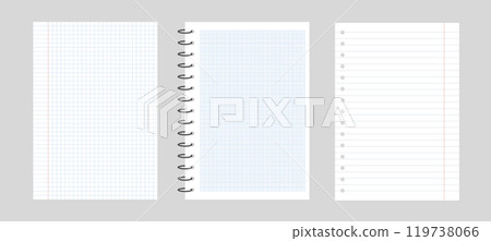 Set of 3 realistic vector illustration of blank of square and lining paper from block isolated on gray background 119738066