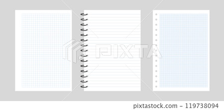Checkered paper and a line in a notebook. Paper background for web. Blank notebooks with grid for homework Checkered paper and a line in a notebook. Paper background for web. Blank notebooks with grid for homework 119738094