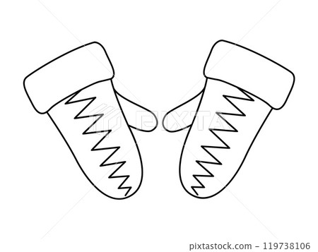 Cute mittens Doodle style. Hand drawn black and white isolated Cute mittens Doodle style. Hand drawn black and white isolated 119738106