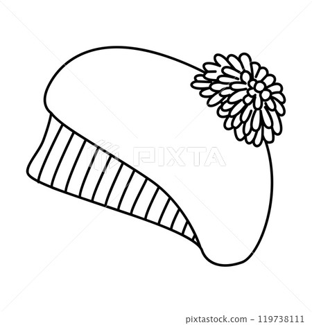 Beret head accessory doodle style. beret with pompom 119738111