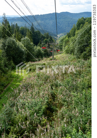 Mountains ranges in the Carpathians. Hills, forest and meadows Mountains ranges in the Carpathians. Hills, forest and meadows 119738383