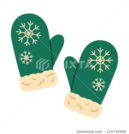 Winter mittens with snowflakes. Flat vector isolated illustration Winter mittens with snowflakes. Flat vector isolated illustration 119738460