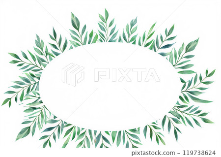 Watercolor banner with green saturated leaves and branches. Spring or summer flowers for invitation, wedding or greeting cards 119738624