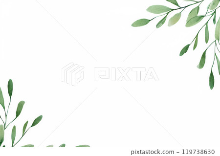 Watercolor banner with green saturated leaves and branches. Spring or summer flowers for invitation, wedding or greeting cards 119738630