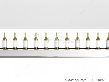 bottles of wine on a conveyor belt 119738926