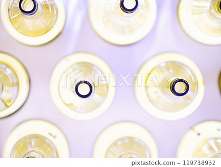bottles of wine on a conveyor belt 119738932