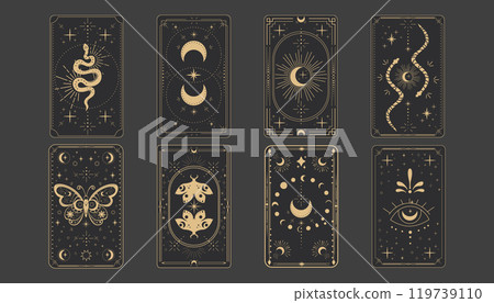 Tarot reverce border magic sacred frame gold line border celelstial mystery esoteric cover card decoration with snake stars moth moon on dark background. Tarot reverce border magic sacred frame gold line border celelstial mystery esoteric cover card decoration with snake stars moth moon on dark background. 119739110