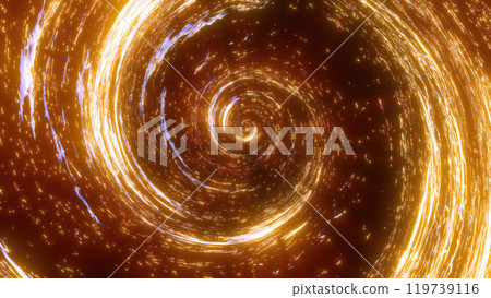 A vibrant orange and purple cosmic spiral filled with sparkling light trails, creating a mesmerizing vortex in space with an energy-filled glow 119739116