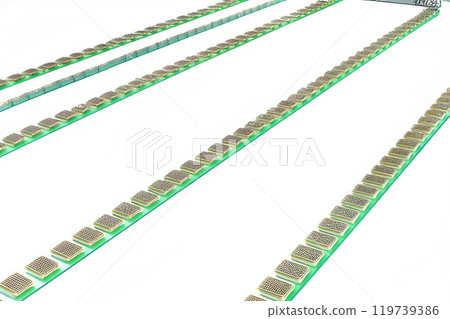processors production line state of the art microprocessors at conveyor belt. 119739386