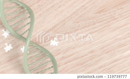 The dna and jigsaw on wood background for sci or medical concept 3d rendering. 119739777