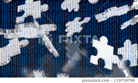 The Silver Jigsaw on Black background  for Business or technology concept 3d rendering. 119739799