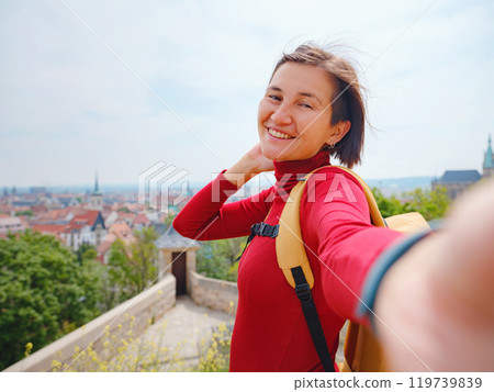 Tourist woman explores beautiful city of Erfurt, 119739839