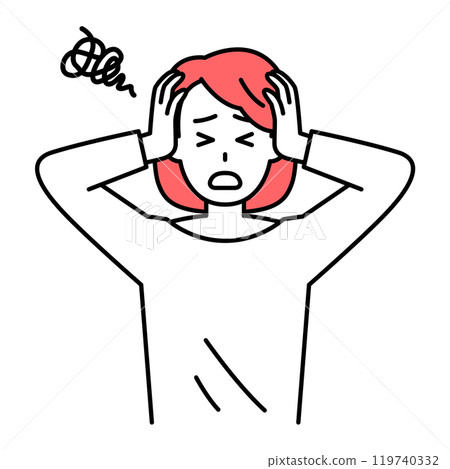 Casual woman holding her head Casual woman holding her head 119740332