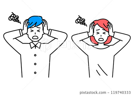 Casual men and women holding their heads in worries set 119740333
