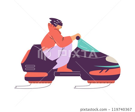 Man controls a flying hovercraft motorcycle. Man controls a flying hovercraft motorcycle. 119740367