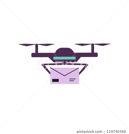 Delivery parcel box or letter mail with drone, logistic with quadcopter drone, vector modern delivery automated service 119740368