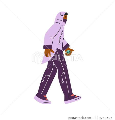 Vector Illustration of a man in motion from the future in strange clothes. Vector Illustration of a man in motion from the future in strange clothes. 119740397