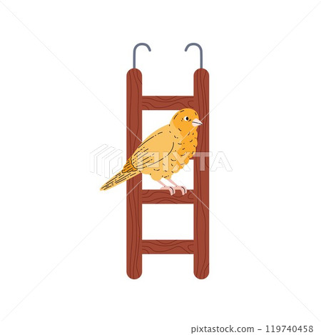 Vector illustration with a canary sitting on a wooden staircase isolated on a white background 119740458