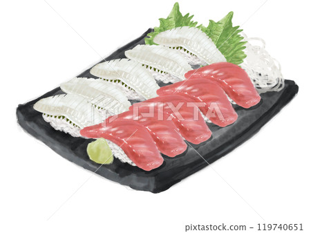 Watercolor sushi set (tuna and flounder) 13_2 Watercolor sushi set (tuna and flounder) 13_2 119740651