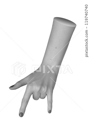 Rock hand sign, metal gesture with horns, symbolizing heavy music and punk culture, isolated on 119740740