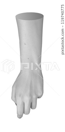 hand and arm in a relaxed, curled pose, isolated in monochrome. Slightly bent fingers pointing, hand and arm in a relaxed, curled pose, isolated in monochrome. Slightly bent fingers pointing, 119740775