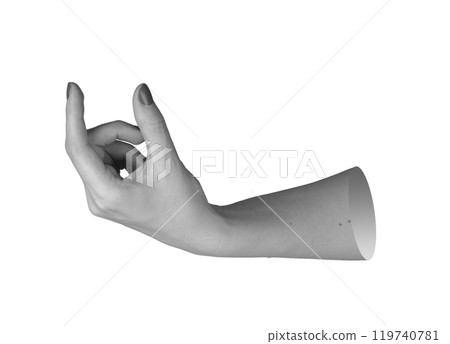 female hand with manicured nails, index finger extended as if pressing or grasping an invisible 119740781