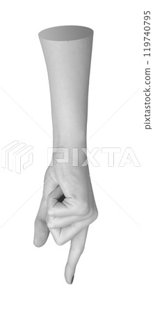 Female hand reaching out, isolated on white background. Outstretched arm showing language of 119740795