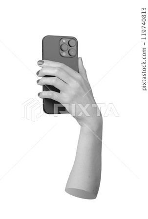 Berlin Germany October 21 2024 Woman holding an iPhone, isolated on a white background. The 119740813