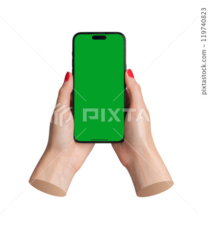 Berlin Germany October 21 2024 Isolated green iPhone with a blank screen, ideal for an app or video 119740823