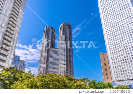 Tokyo cityscape in Japan - View of the buildings in Shinjuku subcenter, including the Tokyo Metropolitan Government Building, October 21st Tokyo cityscape in Japan - View of the buildings in Shinjuku subcenter, including the Tokyo Metropolitan Government Building, October 21st 119740920