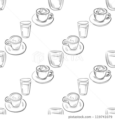 vector seamless pattern line art elements - food, cuisine breakfast 119741079