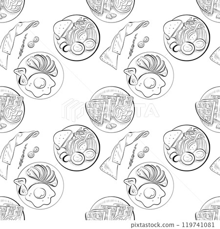 vector seamless pattern line art elements - food, cuisine breakfast 119741081