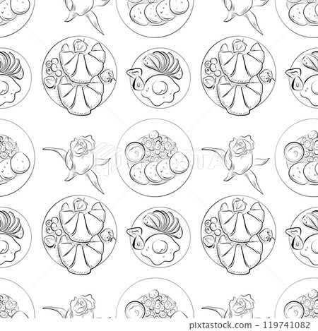 vector seamless pattern line art elements - food, cuisine breakfast 119741082