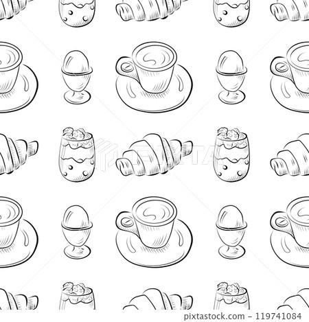 vector seamless pattern line art elements - food, cuisine breakfast 119741084