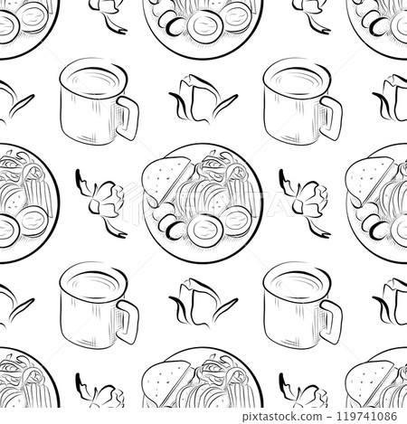 vector seamless pattern line art elements - food, cuisine breakfast 119741086