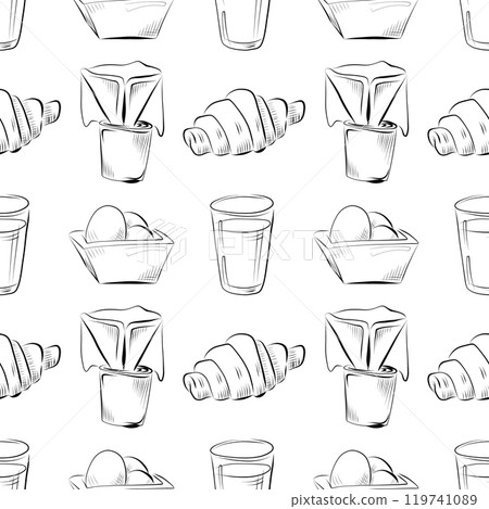 vector seamless pattern line art elements - food, cuisine breakfast 119741089